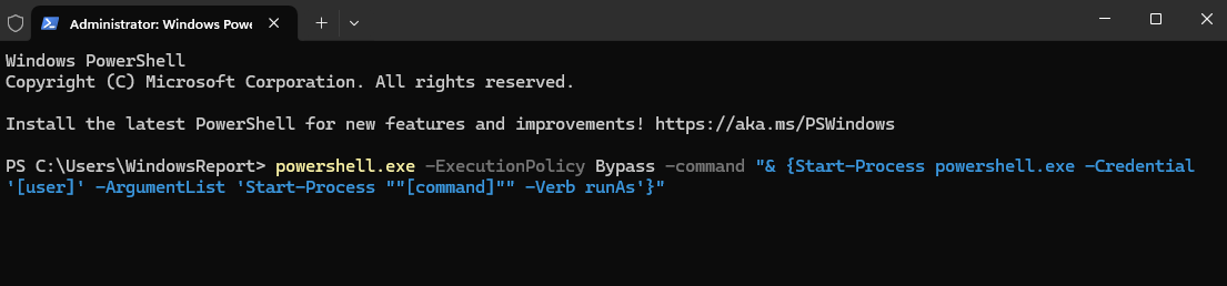 powershell run as command