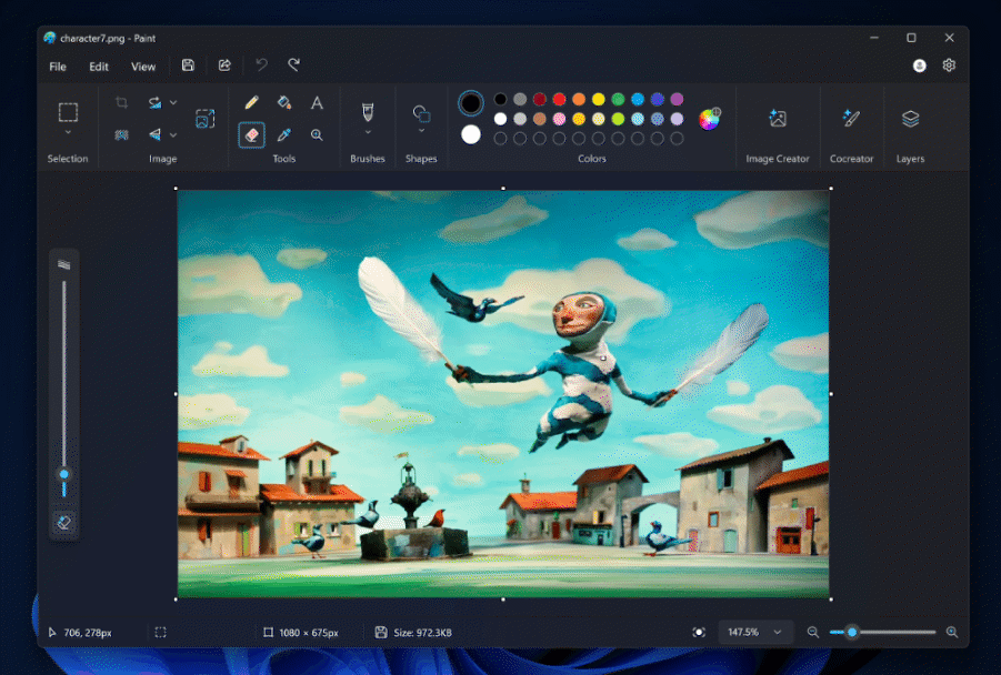 Paint app open with generative erase active.