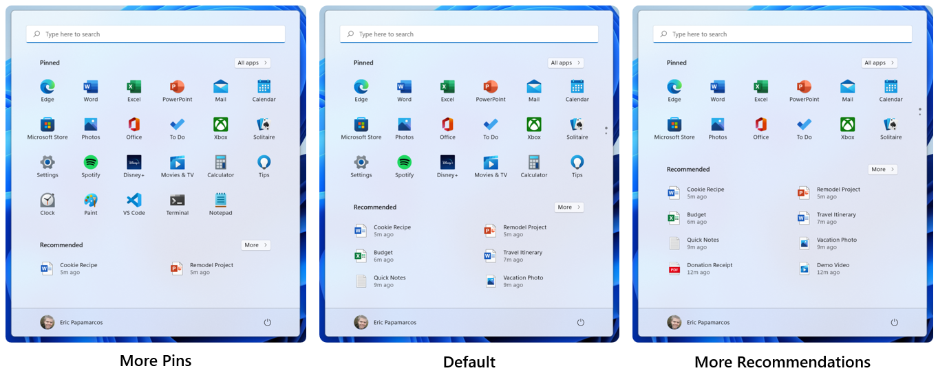 You can now configure Start to show more pins or more recommendations based on your preference. 