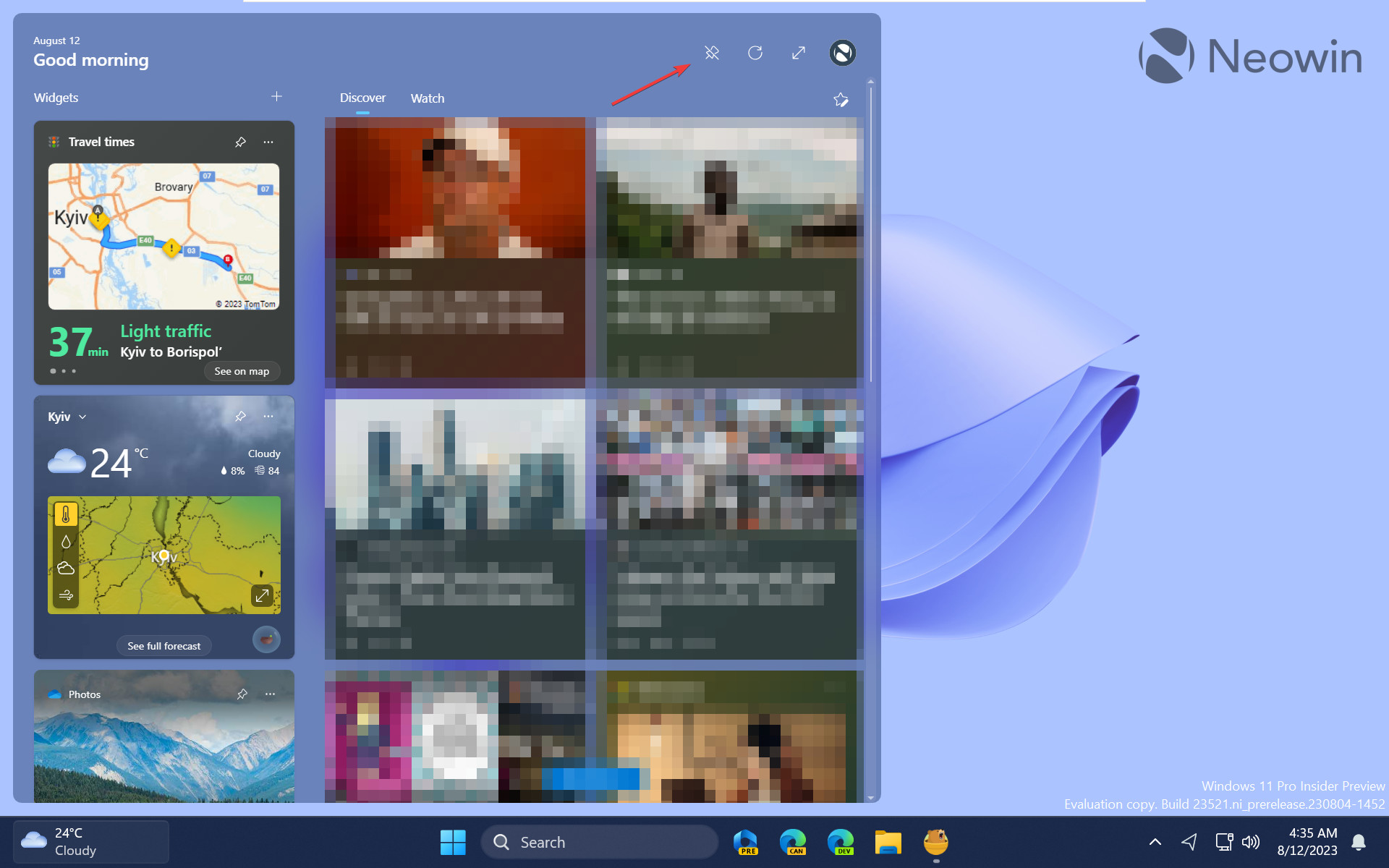 A screenshot of the Widget Board in Windows 11