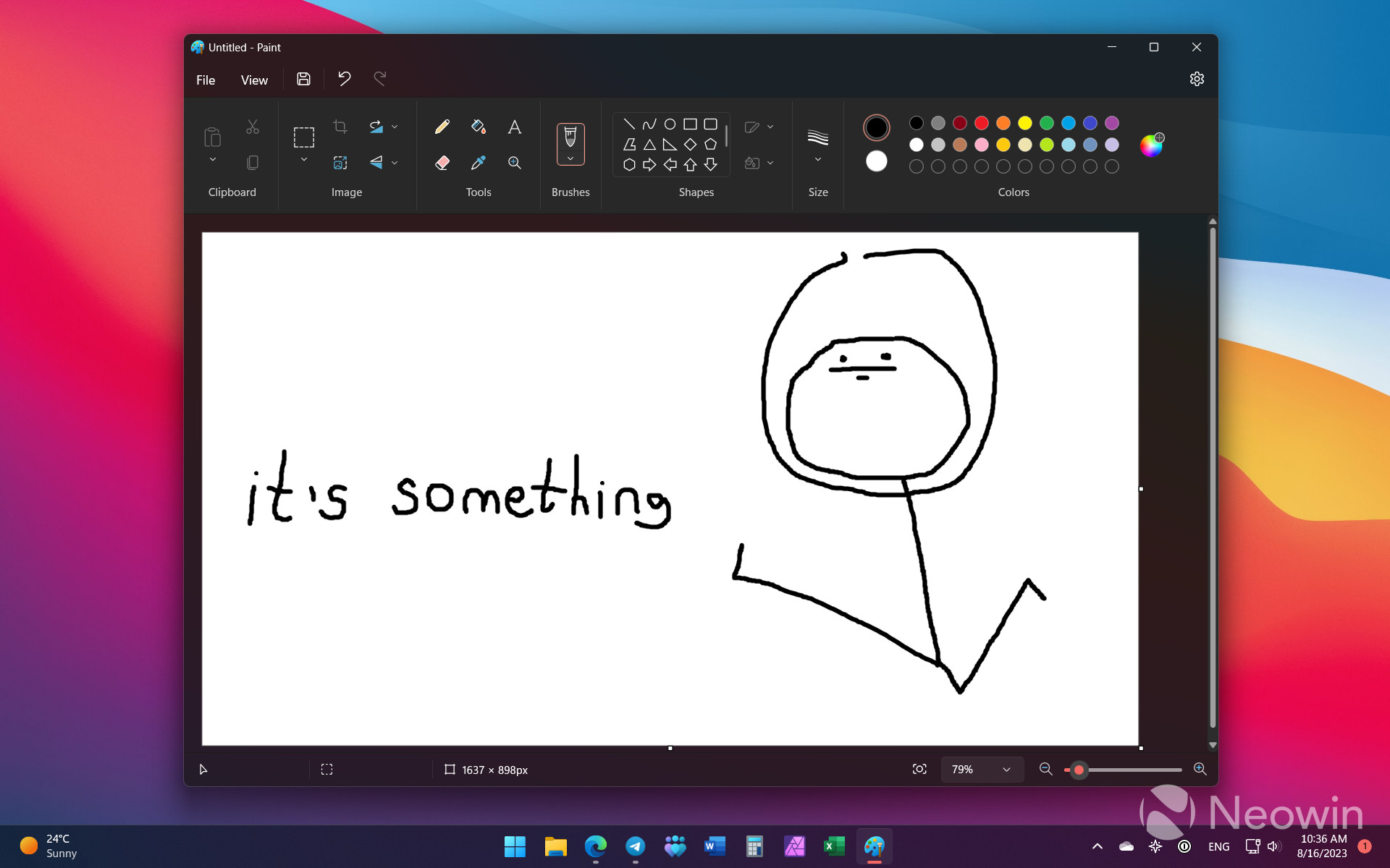 A screenshot of Paint in Windows 11 with dark mode support