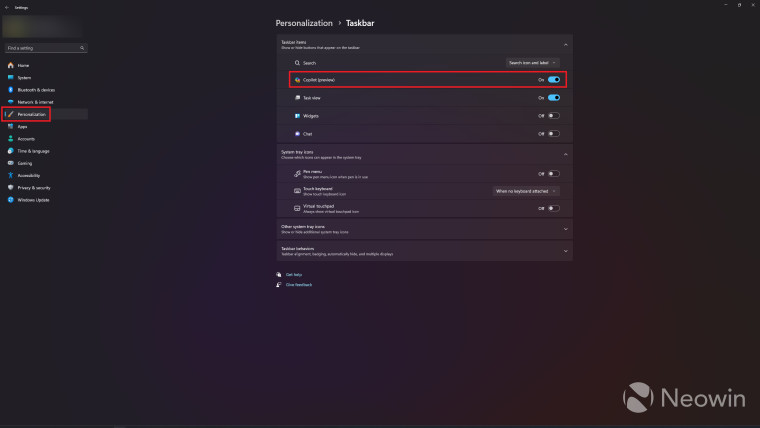 Screenshot showing how to disable Windows Copilot on Windows 11